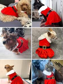 狗狗圣诞礼服，可爱小狗圣诞服装，圣诞礼服和帽子，冬季外套圣诞节节日服装，适合中小型犬猫宠物（S、M、L、XL） - 彩色 - 查看 6