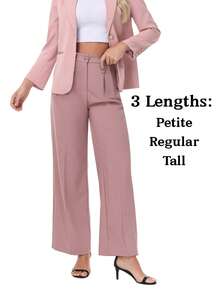 Women's Petite/Regular/Tall 3 Lengths Wrinkle-Free Flowy Office Dress Pants Slacks Breathable Workout Casual Wide Leg Stretchy High Waist Business Trousers - Hồng - Xem 8