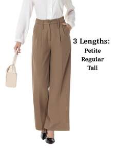Women's Petite/Regular/Tall 3 Lengths Wrinkle-Free Flowy Office Dress Pants Slacks Breathable Workout Casual Wide Leg Stretchy High Waist Business Trousers - 鏽棕色 - 查看 6