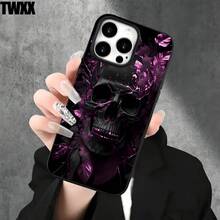 Fundas y carcasas protectoras con diseño de flores moradas, con orificios grandes. Compatibles con phone 16 Pro Max, 16, 15 Pro, 14, 14 Plus/14 Pro Max, 13, 13 Pro, 12 Pro, 11/11 Pro. Regalos para cumpleaños y festividades - Blanco - Ver 3