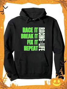 Men's Racing-Inspired Hoodie - Cotton Blend, Sleeveless Pullover With  Pocket, Perfect For Spring-Fall,Fall Hoodies,Men's Fall Clothes,Street Wear,Halloween,Mens Hoodies,Y2k Clothes,Jesus Hoodie,Thanksgiving Day,Nightmare Before Christmas,Christmas - 黑色 - 查看 1