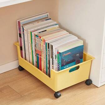 1pc Book Storage Box With Wheels, Dorm Desk Underside Backpack Storage Box, Desktop Storage Basket, Classroom Book Box