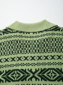 ANDREILEE 几何纹理针织套头毛衣，休闲宽松V领男女通用款，适合春、秋、冬三季穿着。 - 綠色 - 查看 8