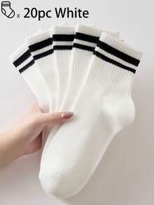 40只/30只/24只装男女通用舒适运动袜，男士长袜适合运动和训练，女士长袜适合休闲和商务穿着，抗菌、柔软、黑白配色、防臭、吸湿排汗、轻便舒适，适合秋冬季节穿着，20只/10只/8只/6只/4只/2只装，秋季 - 彩色 - 查看 37