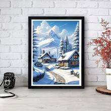 新款冬季雪景、雪山、松树图案 DIY 钻石画艺术套件、钻石画套装及配件、亚克力圆形钻石马赛克艺术、多种尺寸可选 [30x40cm/11.8x15.75in] [40x60cm/15.75x23.64in]，适合母亲节、父亲节、劳动节、圣诞节、万圣节、情人节、节日墙艺 [不含画框] - 彩色 - 查看 6