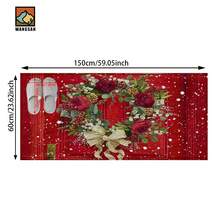 1pc Christmas Rose Pattern Bathroom Anti-Slip Mat, Made Of Artificial Cashmere With Plush Decoration, Is Suitable For Bathrooms, Doorways, Kitchens And Other Occasions. It Can Be Machine Washed, Is A Holiday Decoration And Can Be Given As A Gift