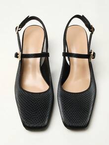 WHDXY 1 Pair Women's Square Toe Basic Slip-On High Heel Pumps, Sexy 7CM Chunky Heel Dress Shoes For Office, Flight Attendant, Formal Occasions