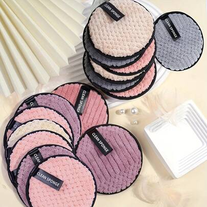 3pcs Makeup Remover Pads Dual Sided Reusable Rounds Soft Facial Cleaning Puffs Towels Washable Make Up Removing Cloth Microfiber Pads Beauty Care Tool