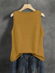 Women's Solid Color Knit Vest, Retro Japanese Style Layering Casual Short Cardigan, Versatile For Summer Vacation, Autumn, Spring - Mustard Yellow - View 5
