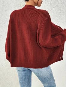 New Elegant Women's Solid-Color Front-Buttoned Knitted Cardigan Jacket For Work, Commuting And Dates - Red - View 3