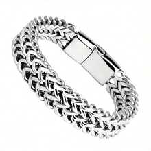 1PC Men's Stainless Steel Braided Square Reversible Chain Magnetic Buckle Bracelet - 銀色的 - 查看 1