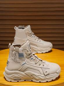 男士高帮百搭靴子小皮鞋小黑鞋休闲鞋耐磨低帮百搭工作靴新款时尚休闲鞋秋冬 - 卡其色 - 查看 2