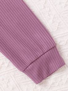 女婴休闲字母印花连帽衫和裤子套装，春秋 - 紫色 - 查看 7