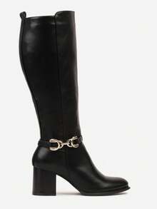 Elegante kniehohe Stiefel mit Kettendetail – Damen-Winterstiefel - Schwarz - Übersicht 3