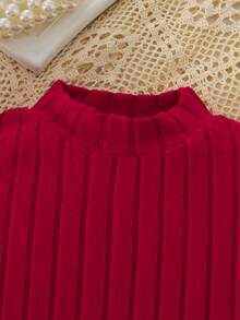 2 件套女童优雅串珠蝴蝶结长袖短款套头衫和酒红色别致立领无袖及膝连衣裙套装，2025 年秋冬