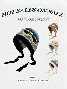 1 件复古北欧花卉图案耳暖针织帽，可系成可爱的蝴蝶结，保暖防寒性能极佳，复古费尔岛针织拉法帽，适合女士雪天和户外活动，秋冬季