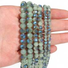 1 pieza de cuentas de cristal facetado de vidrio verde semielectroplateado de 4 mm/6 mm/8 mm, moda clásica de colores brillantes para hacer joyas, decoración navideña, manualidades, pendientes, pulseras, tobillos, collares, decoración de árbol de Navidad, decoración festiva, decoración de boda, decoración de ventanas, accesorios de ropa y bolsos