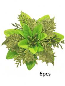 12pcs Christmas Poinsettia Artificial Flowers Decorations 5.5" Christmas Tree Wreaths Garland Decoration Glitter Flowers Picks Decor For Xmas New Year Wedding Party Ornaments - Green - View 6
