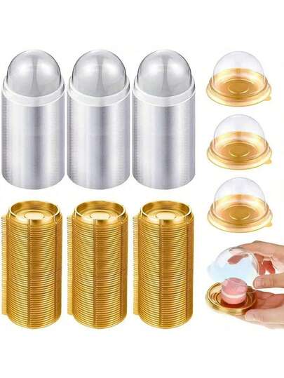 10/50 szt. przezroczystych plastikowych pudełek na ciasto z pokrywkami, okrągłe papierowe foremki do babeczek na Boże Narodzenie, plastikowe pojemniki na ptysie, pudełka w kształcie kopuły na ciasto księżycowe, pudełka do pieczenia, przybory kuchenne, artykuły szkolne/dla małych firm, odpowiednie na słodycze, czekoladę, Boże Narodzenie, imprezę