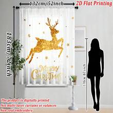 1pc Shiny Rhinestone "Merry Christmas" Star & Reindeer Pattern Christmas Decorative Sheer Curtain, Fade-Resistant, High-Quality Voile, Anti-Snagging, Wrinkle-Resistant, Soft & Smooth, Washable, Semi-Transparent, For Living Room, Bedroom, Kitchen, Christmas Party Decor