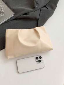 时尚纯色手拿包、褶皱云朵包、休闲信封包、化妆包、旅行配件包、内衬包、洗漱包、收纳袋 - 白色 - 查看 3