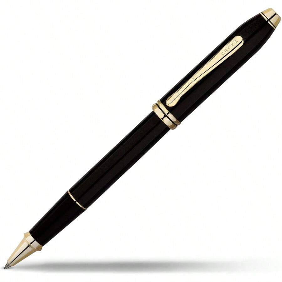 Townsend Black Lacquer Rollerball Pen With 23KT Gold Plated Appointments 575