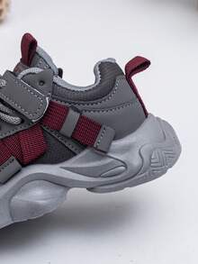 Spring & Autumn New Kids Sports Shoes, Girls Comfortable Lightweight Hook And Loop Casual Chunky Sneakers, Boys Fashion Versatile Running Sneakers - Grey - View 8