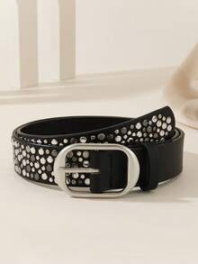 1 Stück Damen Punk Stil Bling Strass Nieten asymmetrische Schnalle Metall PU Gürtel, geeignet für Party, Reise, modischen Sommer, Schule Herbst, Herbst, Halloween