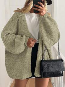 Women's Oversized Cardigan Fall Long Lantern Sleeve Knit Cardigan Lightweight - 霧綠 - 查看 1