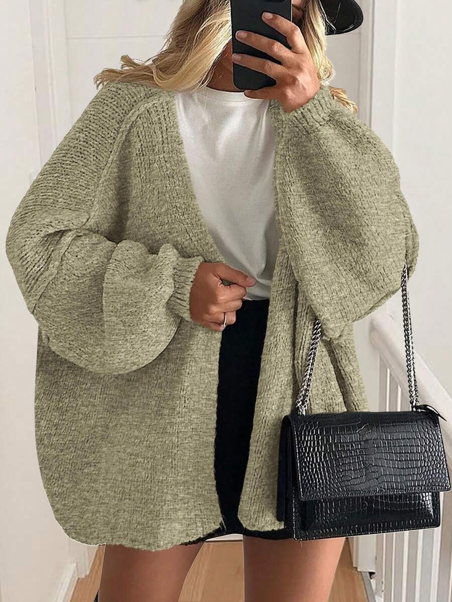 Women's Oversized Cardigan Fall Long Lantern Sleeve Knit Cardigan Lightweight - Fog Green - View 1