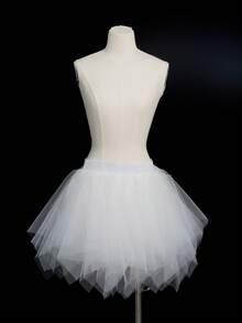 1pc Black & White Colorful Tulle Tutu Skirt Petticoat, Asymmetrical Sexy Mini Skirt For Halloween Party, Holiday Celebration Fall Clothes For Women - A - View 8