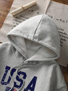 新款极简秋冬设计感INS国旗休闲圆领长袖T恤时尚百搭女款抓绒连帽T恤 - 深花灰 - 查看 8