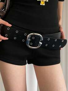 1 件女士黑色 PU 皮革复古通勤风格音乐节个性化镂空设计宽腰带 - 黑色 - 查看 3