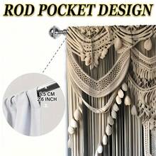 2pcs Boho Macrame Fabric Printed Curtains, Single-Sided Print, Fade-Resistant, Soft, Draping, Thick, Blackout, Machine Washable, Rod Pocket Design, Suitable For Bedroom, Bathroom, Living Room, Closet, Office, Vintage Gift