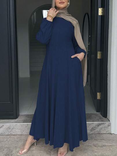 Solid Color Waist-Slimming Hem Long Dress