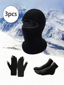 1/2/3 piezas Pasamontañas unisex de terciopelo y punto grueso, cuello a prueba de viento, máscara de esquí de cara completa con un solo orificio, adecuada para viajes diarios, ciclismo, esquí y otras ocasiones. Gorro a prueba de viento para mujer, gorro de punto, gorra con visera, pasamontañas