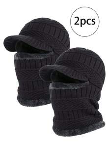 1/2/3 piezas Pasamontañas unisex de terciopelo y punto grueso, cuello a prueba de viento, máscara de esquí de cara completa con un solo orificio, adecuada para viajes diarios, ciclismo, esquí y otras ocasiones. Gorro a prueba de viento para mujer, gorro de punto, gorra con visera, pasamontañas