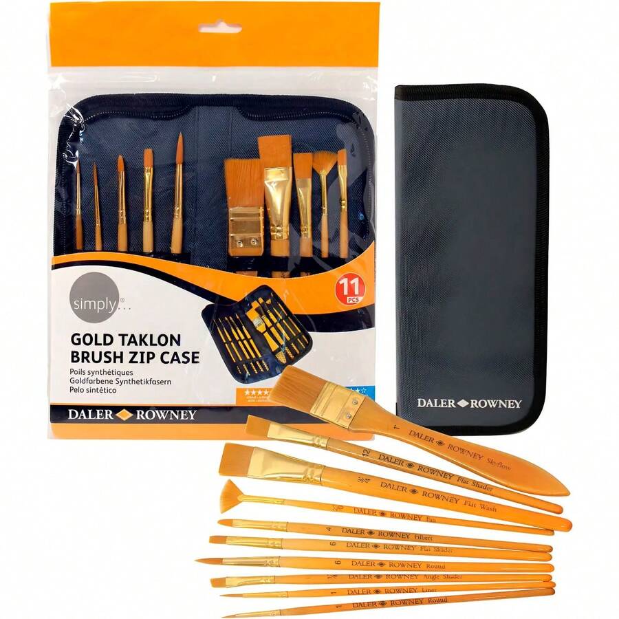 Daler Rowney juego de pinceles con Estuche para lápices con Cierre de Cremallera 11 piezas - Naranja - Ver 1
