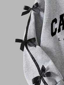 Tween Girl Letter Graphic Print Crew Neck Sweatshirt And Leggings Casual Outfit - 灰色 - 查看 4