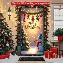 1 pieza Pancarta de puerta navideña con diseños de bastón de caramelo, hombre de jengibre y duende, material reutilizable, adecuado para exteriores, fiestas, jardín, ideal para decoración navideña y de fiestas, telón de fondo temático de Navidad y Año Nuevo, pancarta fotográfica de Feliz Navidad, decoración estacional, patrones navideños, tela duradera, material reutilizable