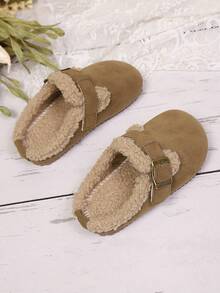 Toddler Boys/Girls Slip-On Plush Lined Flat Simple Retro Faux Fur Slippers, Suitable For Winter