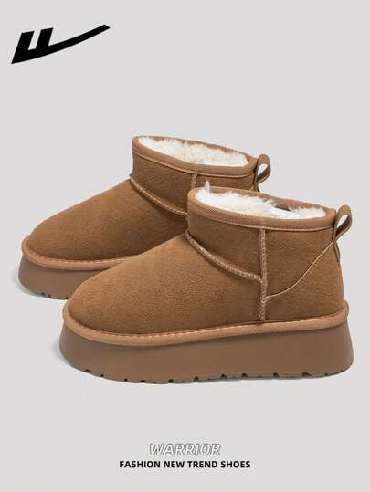  1 双 WARRIOR 女式秋冬保暖运动鞋，系带软底休闲鞋，低帮户外平底鞋，保暖内衬，通勤鞋，圆头低跟防滑纯色优雅软底徒步适合学生毕业照平底鞋，女式低帮皮革运动滑板鞋