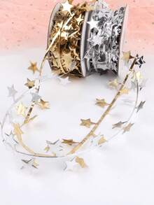 1 ROLLO de Hilo de corona de estrellas doradas, cinta decorativa de 393,7 pulgadas para festivales, adecuada para manualidades, empaquetado de regalos y decoración del Día de San Valentín, cinta de joyería de moda, cinta de empaquetado de cajas de regalo, decoración diaria