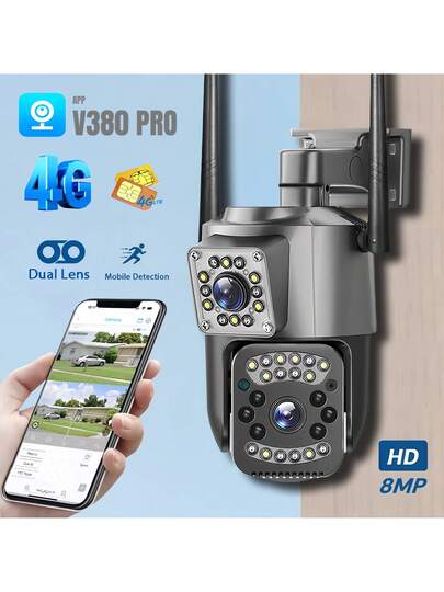 SWVW 4K 8MP 10X Zoom Dual Lens 4G IP Camera Night Vision Ai Human Detect PTZ Outdoor Video Camara Wireless V380 Pro CCTV Security Protection,Supports Sim Card RJ 45 Connection,4G Indoor Home