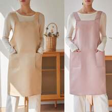 1件防水防皱围裙，新款韩式家居围裙，H型肩带方便穿戴，适用于服务员、美甲师、花店、奶茶店等各种场合，超大号围兜式围裙 - 彩色 - 查看 5