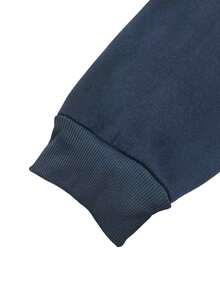 男士休闲半拉链连帽衫和宽松工装裤套装，户外简约风格 - 藏蓝色 - 查看 5