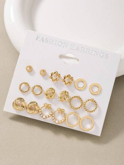 9 对时尚可爱蝴蝶结和仿珍珠金属耳钉套装，适合节日、休闲、度假穿着的多功能礼物