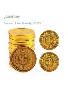 100pcs Pirate Gold Coins - Board Game Chips/Escape Room Props/Treasure Hunt Game Tokens, Halloween Party Decorations - Multicolor - View 2