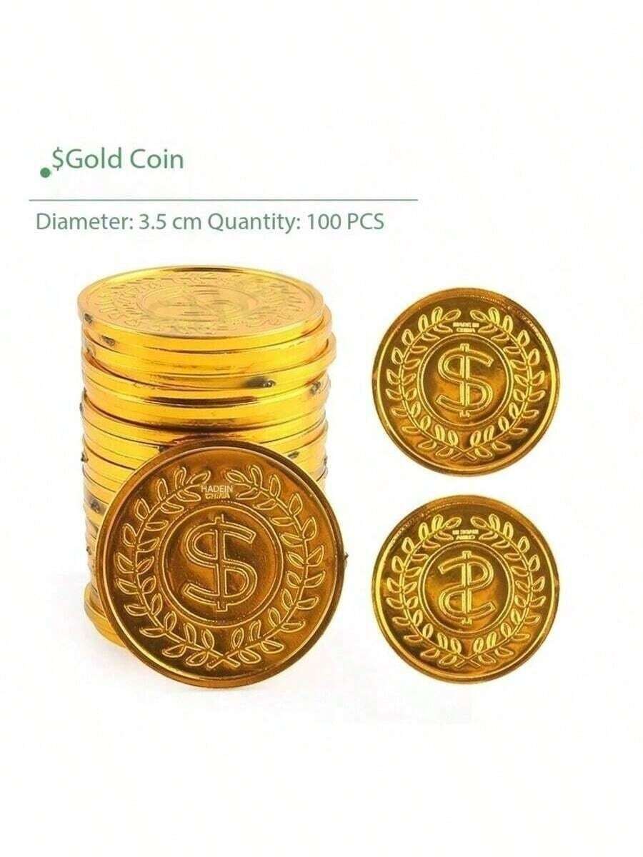 100pcs Pirate Gold Coins - Board Game Chips/Escape Room Props/Treasure Hunt Game Tokens, Halloween Party Decorations