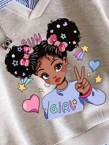 Tween Girl Letter Graphic Print Warm 2 In 1 Sweatshirt - Light Grey - View 3